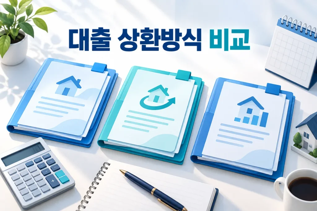 대출 상환방식 비교, 원리금균등·원금균등·만기일시 월 부담 계산